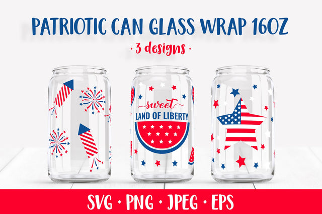 USA Patriotic can glass wrap SVG. 4th of July glass can SVG LaBelezoka 