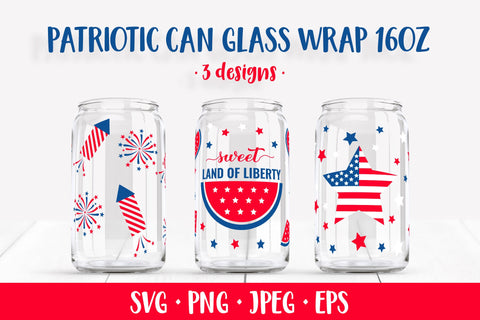 USA Patriotic can glass wrap SVG. 4th of July glass can SVG LaBelezoka 