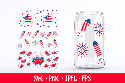 USA Patriotic can glass wrap SVG. 4th of July glass can SVG LaBelezoka 