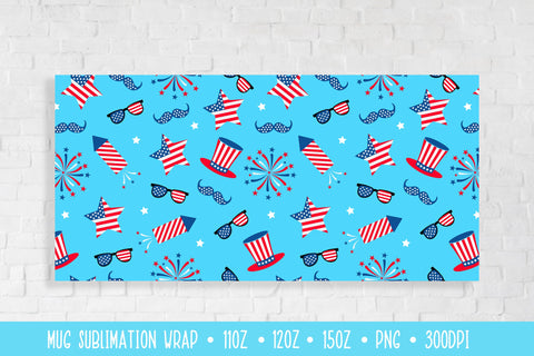 USA Patriotic Mug Sublimation Wrap. 4th of July Mug Design Sublimation LaBelezoka 