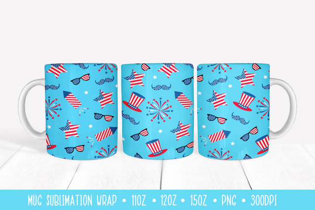 USA Patriotic Mug Sublimation Wrap. 4th of July Mug Design Sublimation LaBelezoka 