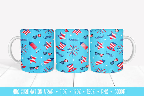 USA Patriotic Mug Sublimation Wrap. 4th of July Mug Design Sublimation LaBelezoka 