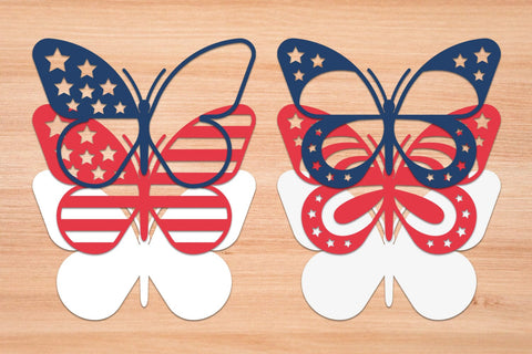 USA Patterned Butterfly - 3D Layered Paper Cut SVG SVG Slim Studio 