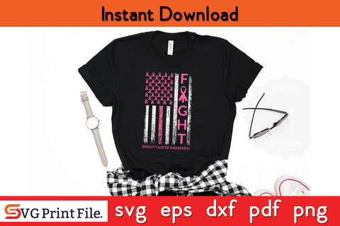 USA Pink Flag Breast Cancer Awareness Month October SVG PNG Cricut Silhouette Cut File SVG SVG Print File 