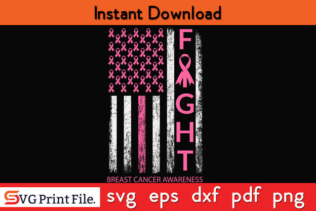USA Pink Flag Breast Cancer Awareness Month October SVG PNG Cricut Silhouette Cut File SVG SVG Print File 