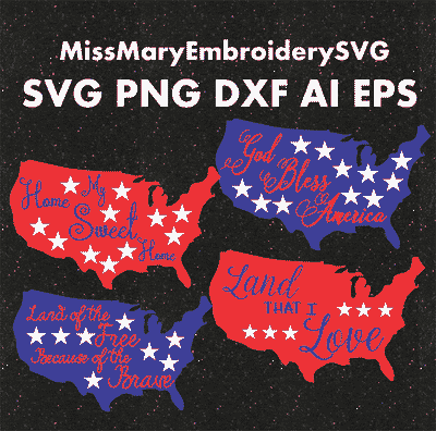 USA Saying Set SVG MissMarysEmbroidery 