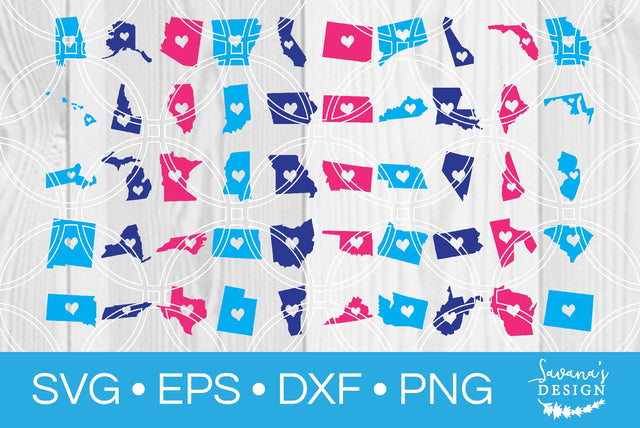 USA States with Heart SVG SavanasDesign