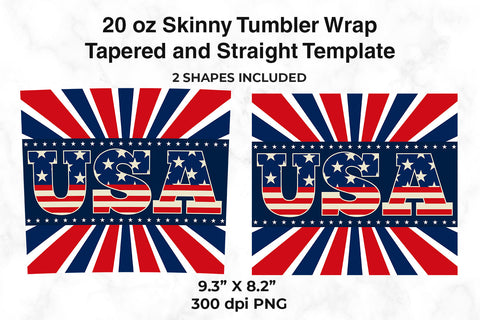 USA & Stripes 20 oz Skinny Tumbler Wrap Sublimation Design Sublimation Sublimatiz Designs 
