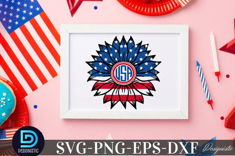 USA Sunflower 4th July SVG, American Flag SVG SVG DESIGNISTIC 