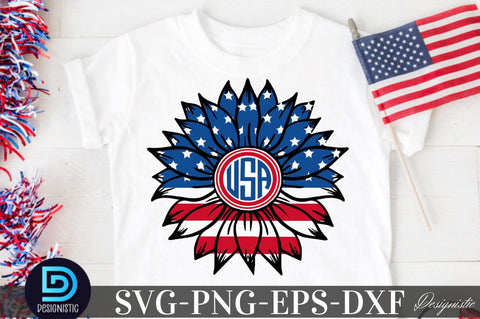 USA Sunflower 4th July SVG, American Flag SVG SVG DESIGNISTIC 