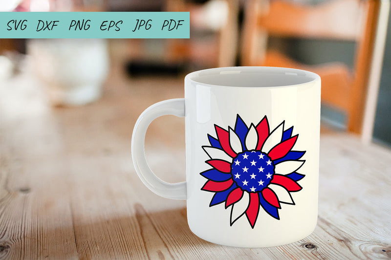 USA Sunflower 4th July SVG, American Flag SVG - So Fontsy