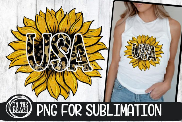 USA - Sunflower - Leopard Gold Glitter - PNG Sublimation Sublimation On the Beach Boutique 