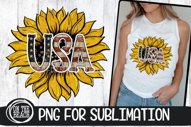 USA - Sunflower - Vintage Flag - 300 DPI PNG Sublimation Sublimation On the Beach Boutique 