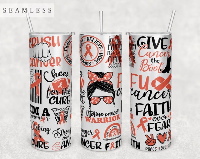 Uterine Cancer Awareness Tumbler Wrap, 20 Oz Skinny Tumbler Sublimation Design, Seamless Uterine Cancer Warrior Tumbler PNG Sublimation HappyDesignStudio 