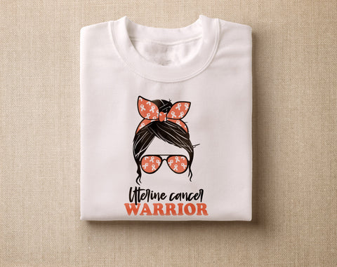 Uterine Cancer Warrior SVG, Uterine Cancer Messy Bun SVG, Peach Cancer SVG, Uterine Cancer Survivor SVG, Uterine Cancer Warrior PNG SVG HappyDesignStudio 