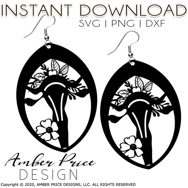 Uterus Earrings SVG PNG DXF | Floral Midwife Doula OBGYN SVG | Amber Price Design SVG Amber Price Design 