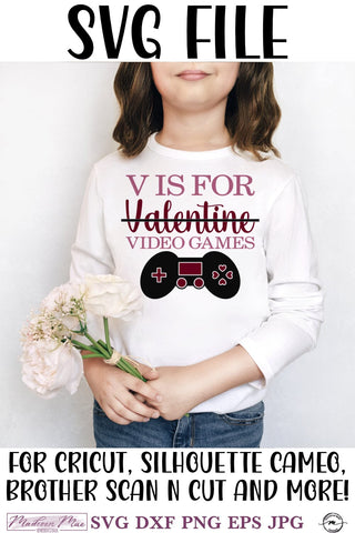 V is for Video Games SVG, Funny Valentine's Day Design SVG Madison Mae Designs 