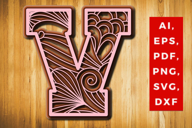 V Layered Floral Alphabet SVG cut file, laser cut alphabet, mandala alphabet, 5 layer SVG MD JOYNAL ABDIN 