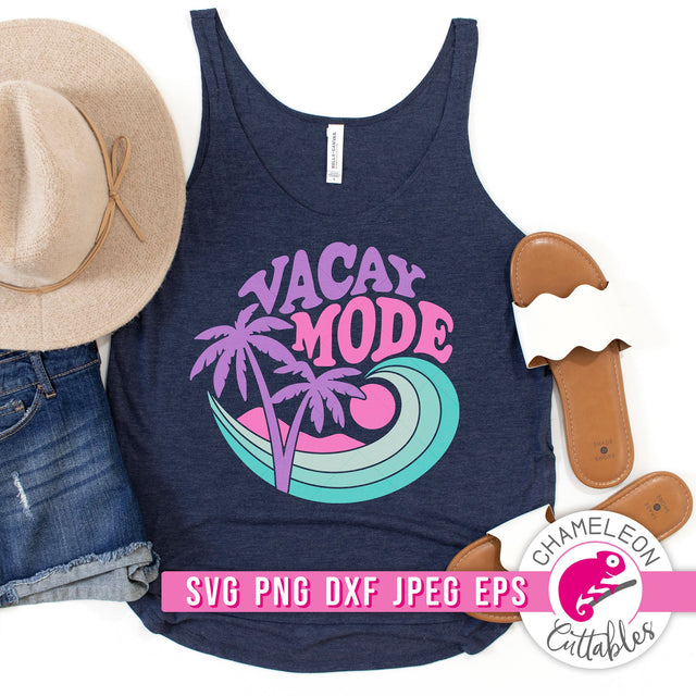 Vacay Mode Ocean Wave Palm Tree Circle svg png dxf eps jpeg SVG Chameleon Cuttables 