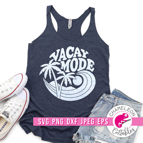 Vacay Mode Ocean Wave Palm Tree Circle svg png dxf eps jpeg SVG Chameleon Cuttables 