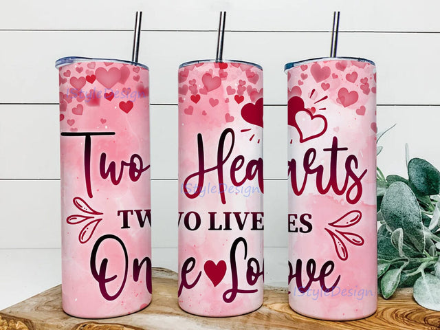 Valentine 20oz Tumbler Template, Two Hearts Two Lives One Love Tumbler Png, Hearts Tumbler Wrap, Valentines Day Sublimation Design, Instant Download Sublimation iStyleDesign 