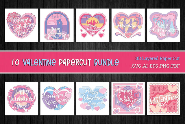 Valentine 3D Layered Paper Cut SVG BUNDLE SVG Slim Studio 