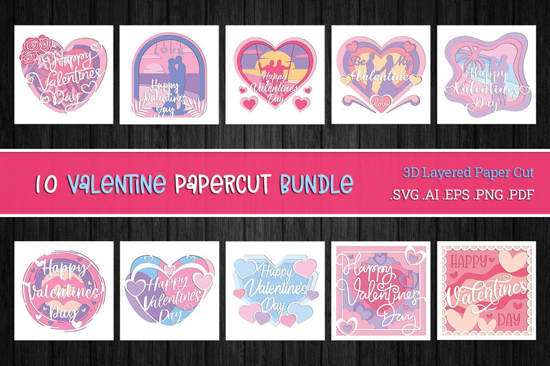 Valentine 3D Layered Paper Cut SVG BUNDLE SVG Slim Studio 