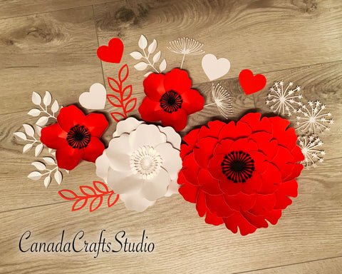 Valentine 3D Paper Flower composition SVG CanadaCraftsStudio 