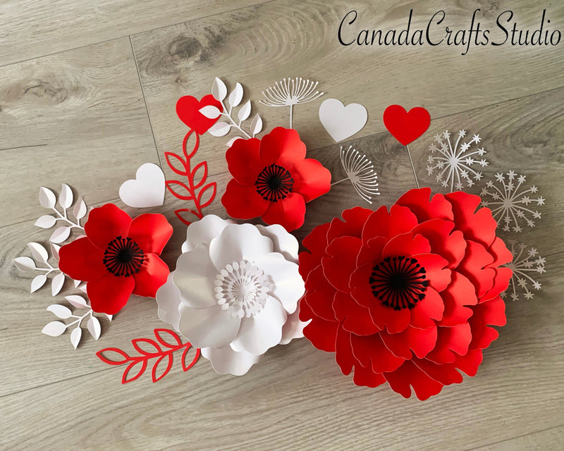 Valentine 3D Paper Flower composition SVG CanadaCraftsStudio 
