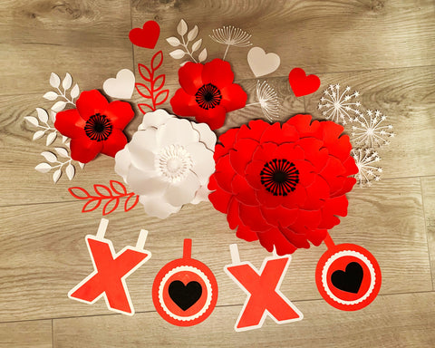 Valentine 3D Paper Flower composition SVG CanadaCraftsStudio 