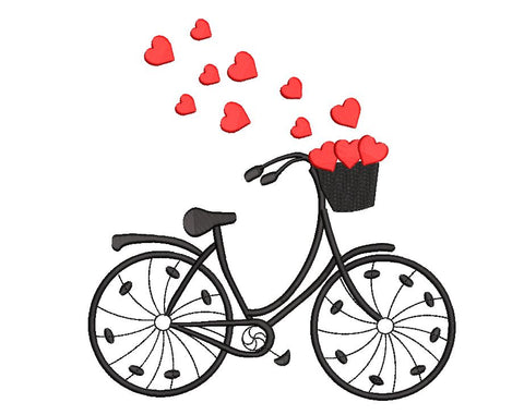 Valentine Bicycle with hearts Machine Embroidery Design (2) Embroidery/Applique DESIGNS Canada Embroidery 