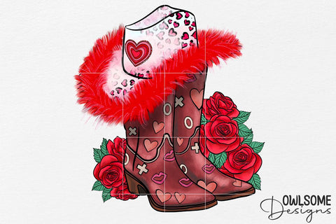 Valentine Boots Cowgirl Sublimation PNG Sublimation Owlsome.Designs 