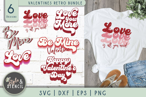 Valentine Bundle Retro SVG - PNG, DXF, EPS, SVG, Cut File SVG Style and Stencil 