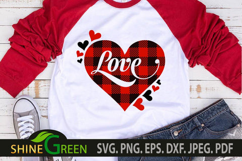 Valentine Bundle SVG - Love Gnome, Heart, Paw Buffalo Plaid Cut Files SVG Shine Green Art 
