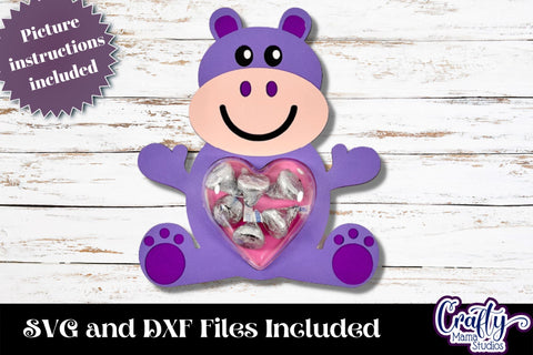 Valentine Candy Dome Holder, Animal Candy Ornament Hippo SVG Crafty Mama Studios 