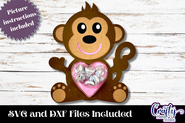Valentine Candy Dome Holder, Animal Candy Ornament Monkey SVG Crafty Mama Studios 