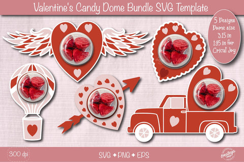 Valentine Candy Dome Holder SVG Bundle| Heart candy holders SVG| Valentine treat holder| Treat box SVG Createya Design 