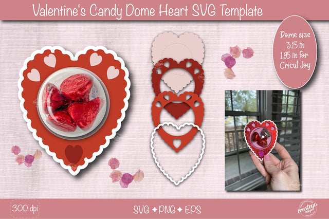Valentine Candy Dome Holder SVG| Heart candy holder SVG| Valentine treat holder| Treat box SVG Createya Design 