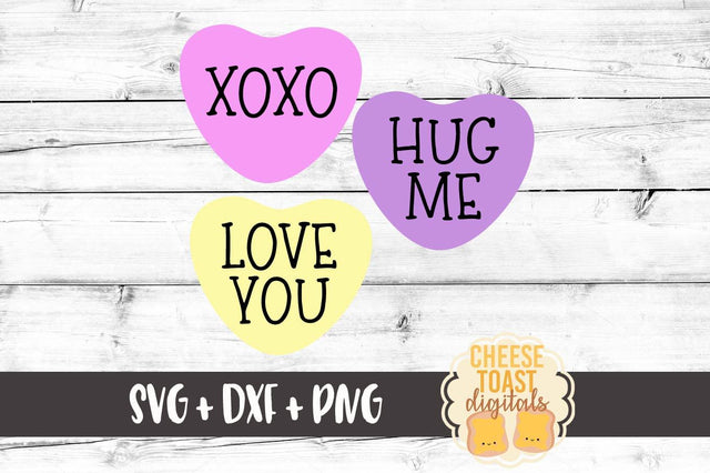Valentine Candy Heart Messages - Hug Me - Love You - XOXO SVG Cheese Toast Digitals 