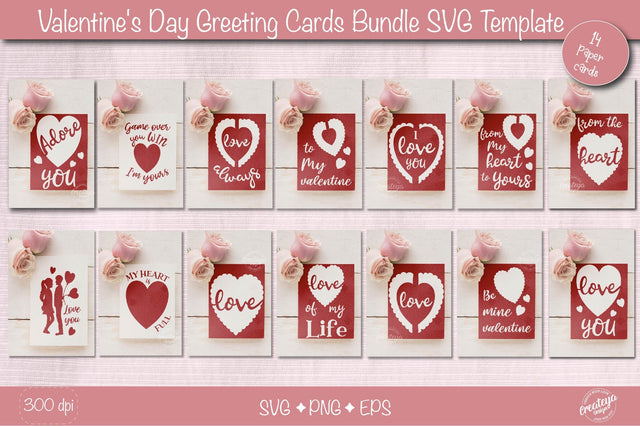 Valentine Card Bundle SVG| Heart card SVG| Love cards template| Paper cut Bundle| Greeting Card Template SVG SVG Createya Design 