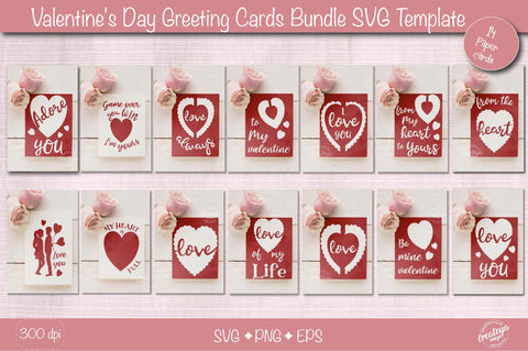 Valentine Card Bundle SVG| Heart card SVG| Love cards template| Paper cut Bundle| Greeting Card Template SVG SVG Createya Design 