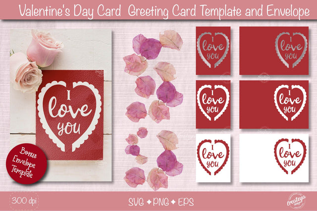 Valentine Card SVG| Heart card SVG template| Love cards| Greeting Card Template SVG| Printable SVG Createya Design 