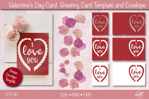 Valentine Card SVG| Heart card SVG template| Love cards| Greeting Card Template SVG| Printable SVG Createya Design 