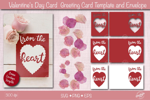 Valentine Card SVG| Heart card SVG template| Love cards| Greeting Card Template SVG| Printable SVG Createya Design 