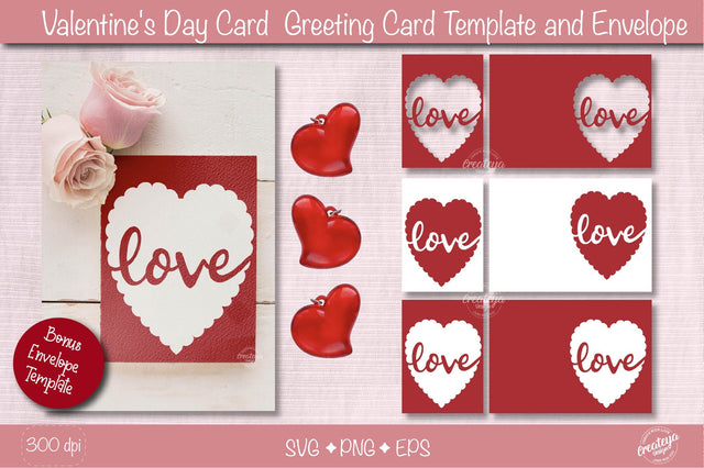 Valentine Card SVG| Heart card SVG template| Love cards| Greeting Card Template SVG| Printable SVG Createya Design 