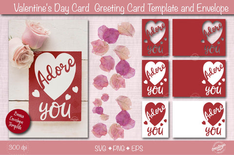 Valentine Card SVG| Heart card SVG template| Love cards| Greeting Card Template SVG| Printable SVG Createya Design 