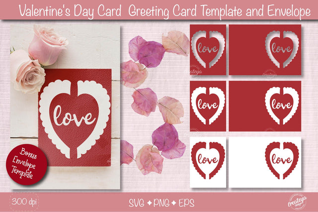 Valentine Card SVG| Heart card SVG template| Love cards| Greeting Card Template SVG| Printable SVG Createya Design 