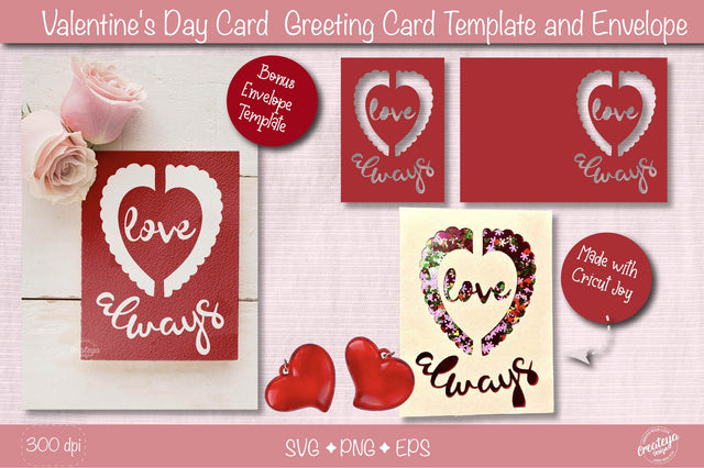 Valentine Card SVG| Heart card SVG template| Love cards| Greeting Card Template SVG| Printable SVG Createya Design 