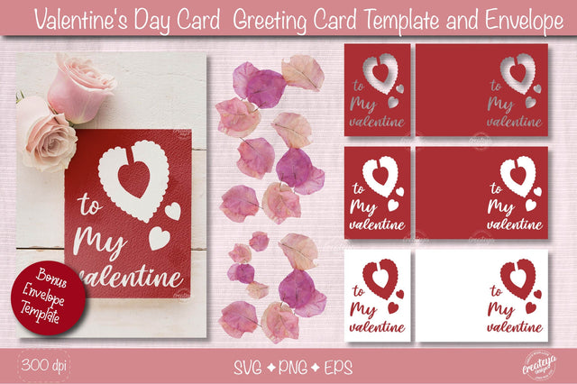 Valentine Card SVG| Heart card SVG template| Love cards| Greeting Card Template SVG| Printable SVG Createya Design 