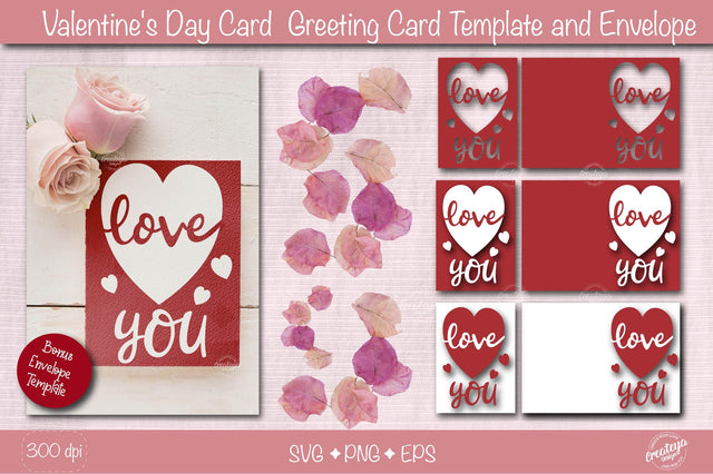 Valentine Card SVG| Heart card SVG template| Love you card| Greeting Card Template SVG| Printable SVG Createya Design 